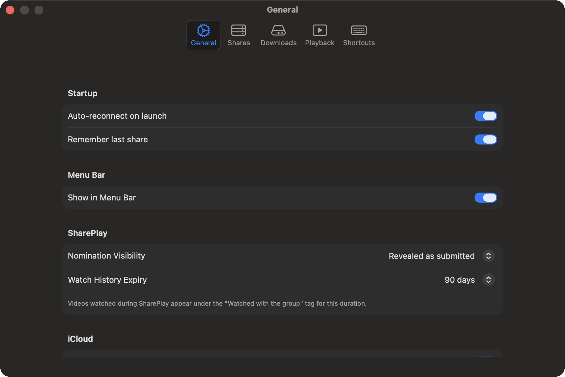 Settings screenshot